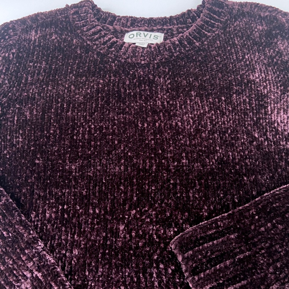 Orvis Womens Small Chenille Pullover‎ Sweater Plush Cozy Burgundy Cottagecore